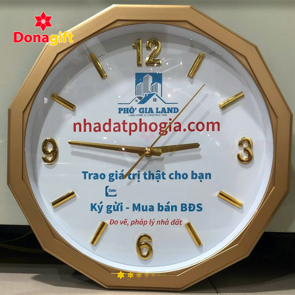 Đồng hồ treo tường bất động sản in logo chuyên nghiệp