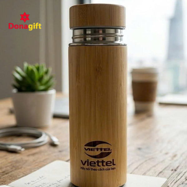 Bình giữ nhiệt tre logo Viettel 16 Bình giữ nhiệt tre Viettel quà tặng doanh nghiệp ý nghĩa