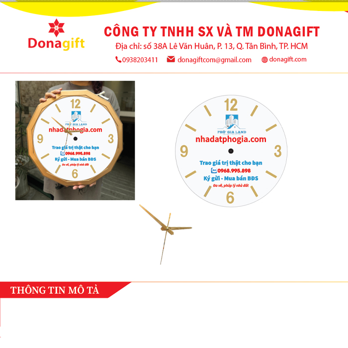 Đồng hồ in logo nhà đất Lê Gia