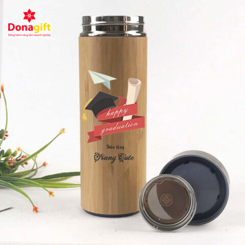 Bình giữ nhiệt bọc gỗ tự nhiên, chống trơn trượt khi cầm nắm
