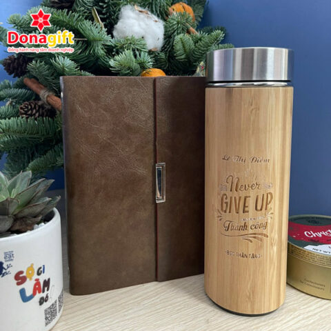 Set quà tặng sổ tay và bình giữ nhiệt vỏ gỗ