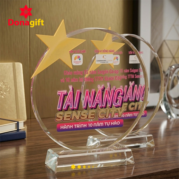 Kỷ niệm chương tài năng Sense City thực tế thiết kế pha lê sang trọng