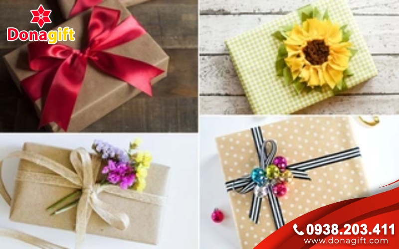 Bước 3: Trang trí bằng giấy gói, hoa khô và nơ ruy băng Bước 3: Trang trí bằng giấy gói, hoa khô và nơ ruy băng