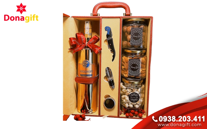 Giỏ quà Tết rượu vang cao cấp Giỏ quà Tết rượu vang cao cấp
