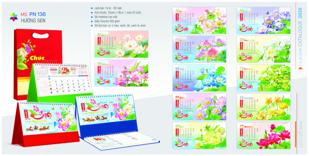 LỊCH ĐỂ BÀN HƯƠNG SEN