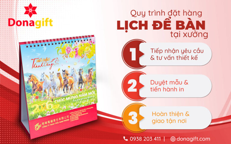 Quy trình đặt in lịch để bàn tại xưởng Donagift