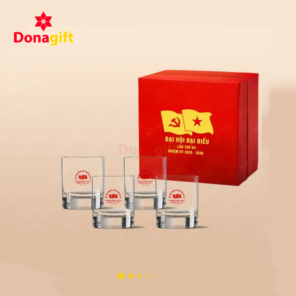 Ly thủy tinh lưu niệm Đại hội 9 Ly thủy tinh lưu niệm Đại hội đẹp giá tốt cho doanh nghiệp