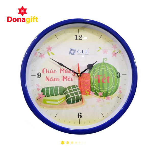 Đồng hồ treo tường Tết Hoa Mai & Bánh Chưng in logo doanh nghiệp