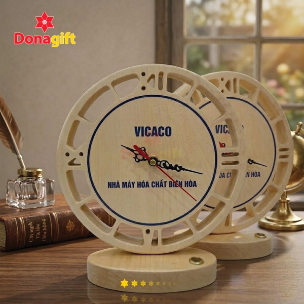 Mẫu đồng hồ gỗ khắc logo VICACO sang trọng