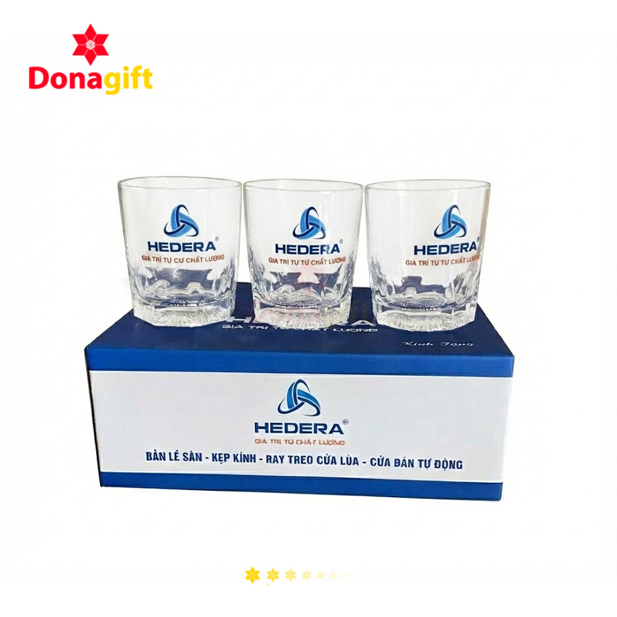Bộ 3 ly thủy tinh HEDERA in logo – Quà tặng doanh nghiệp