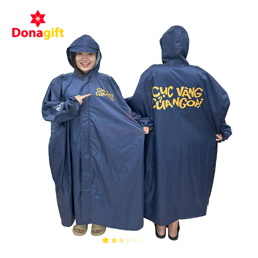 Áo mưa poncho in chữ "Cục Vàng Của Ngoại" – màu xanh navy