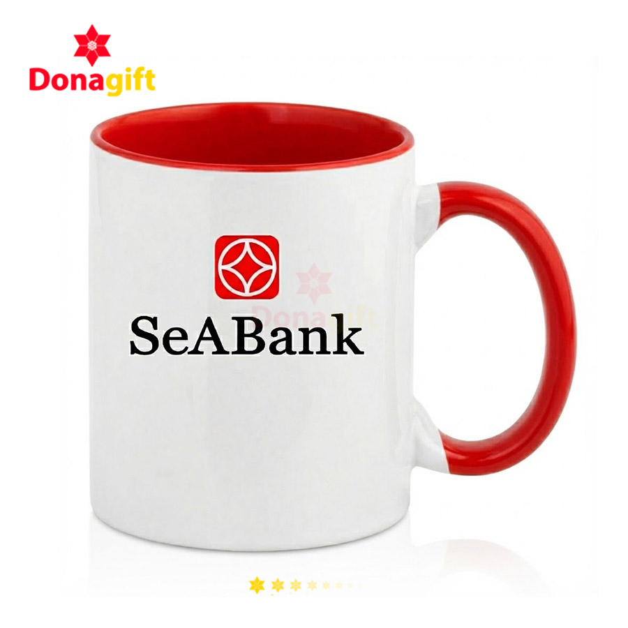 Cốc sứ in logo viền và lòng đỏ