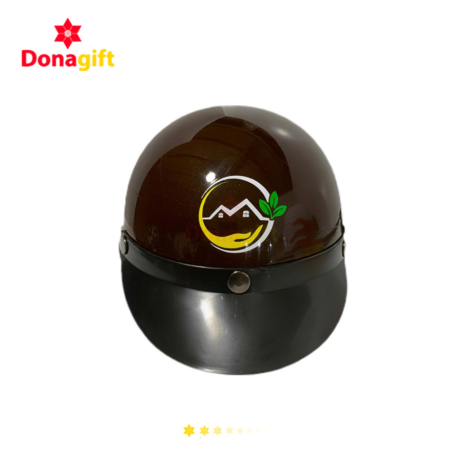 Mũ bảo hiểm nửa đầu Nâu bóng logo ngôi nhà xanh