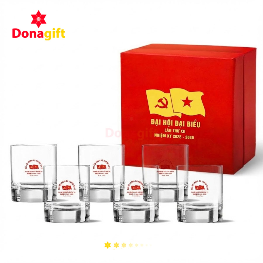 Bộ ly thủy tinh in logo Đại hội Đại biểu