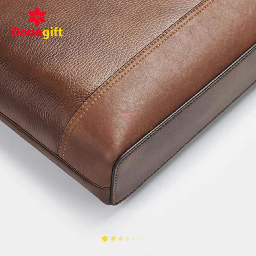 Cặp Da Công Sở Cao Cấp Màu Nâu Đựng Laptop In Dập Logo 2